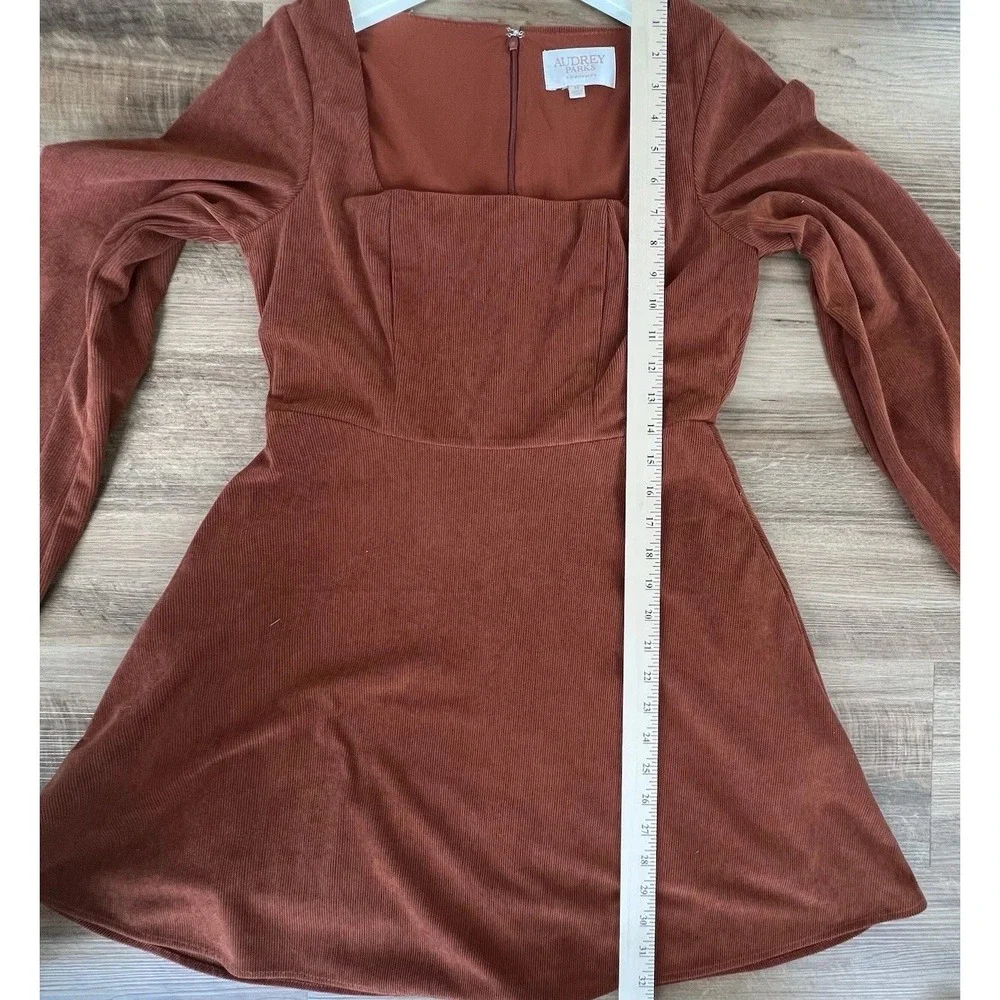 Franchescas Corduroy Babydoll Mini Dress Womens M Rust Brown Orange Square Neck - Picture 8 of 11